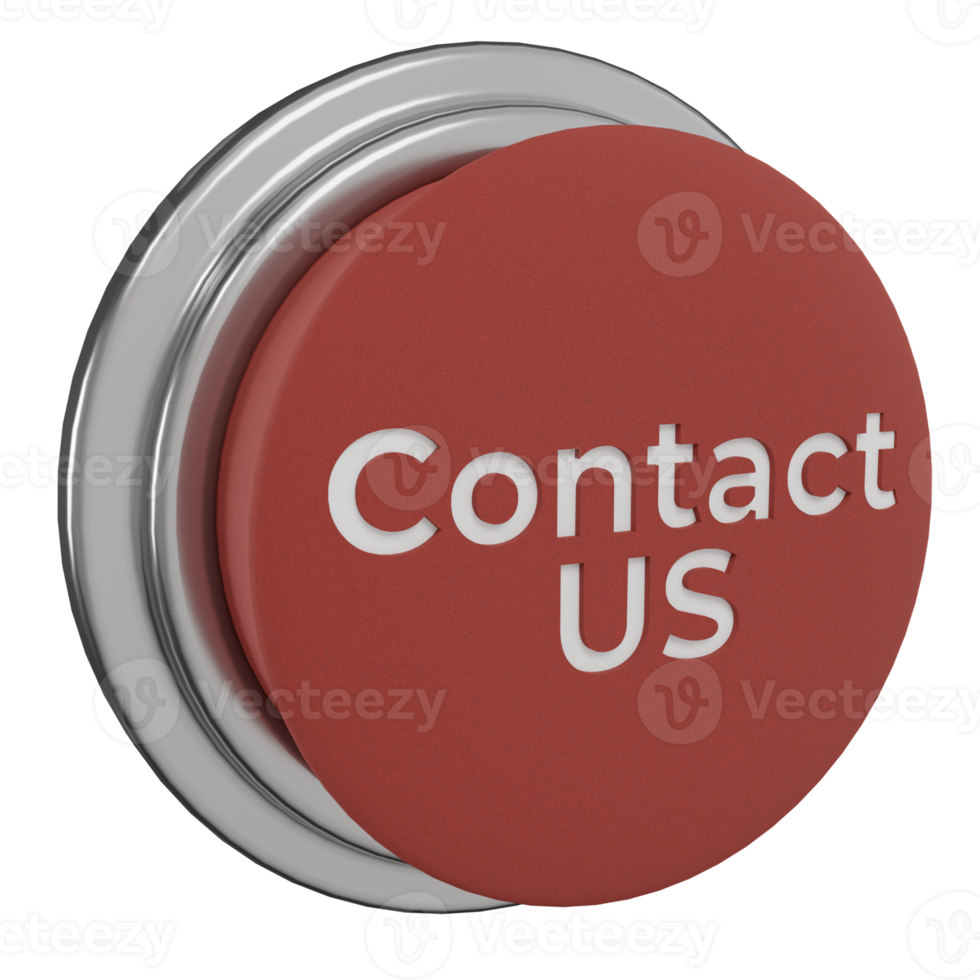3d render of red push button with contact us writing png