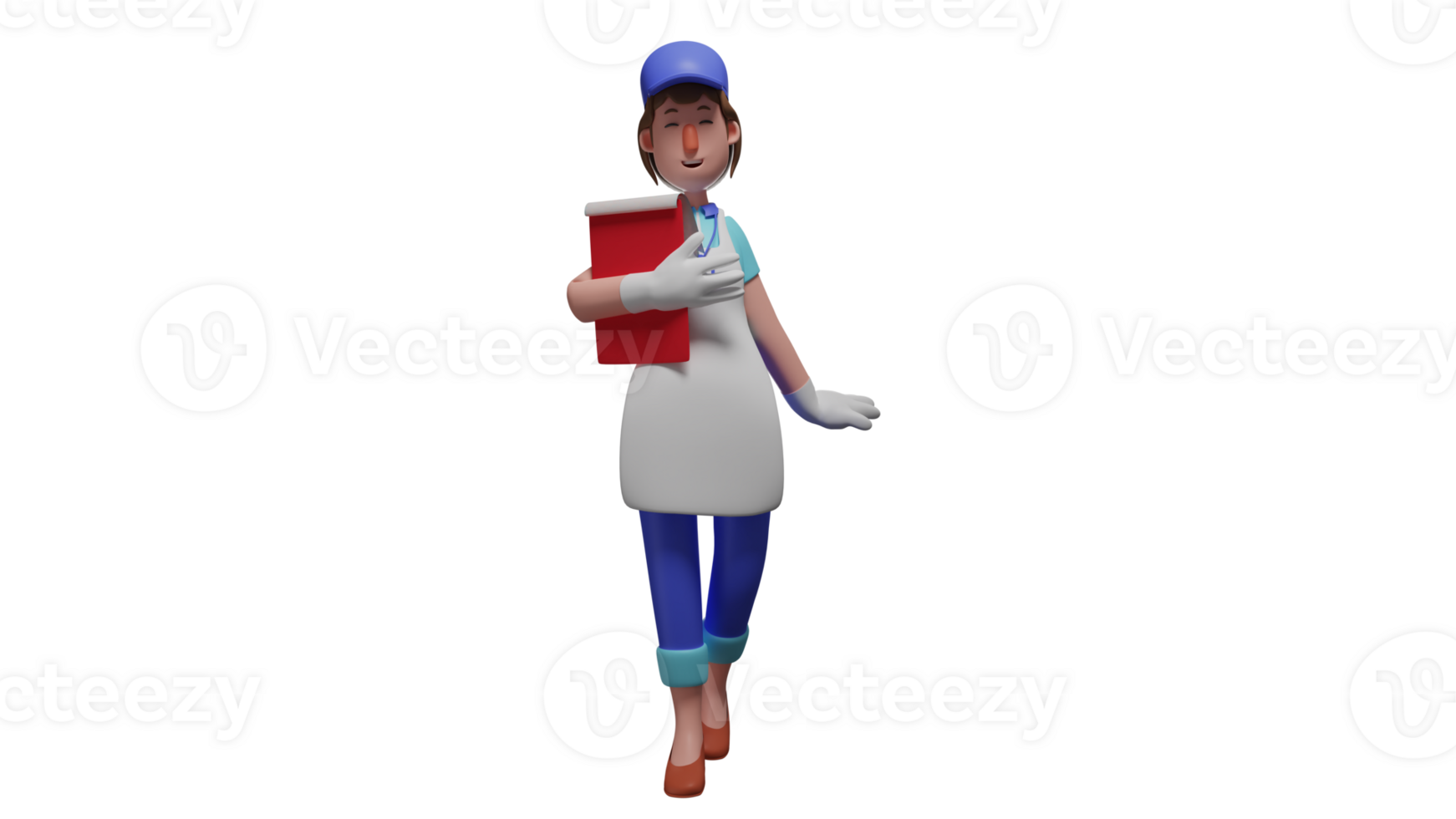 3D illustration. Beautiful Nutrition Staff 3D cartoon character. The nutrition staff is checking something the other staff is doing. The nutrition staff carries a red notebook. 3D cartoon character png