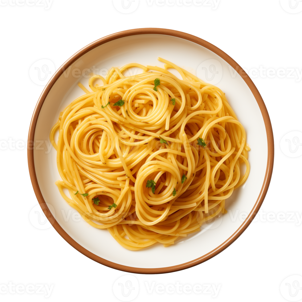 AI generated A plate of spaghetti top view on a transparent background, PNG