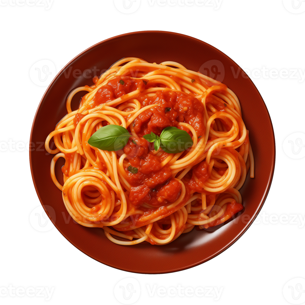 AI generated A plate of spaghetti top view on a transparent background, PNG