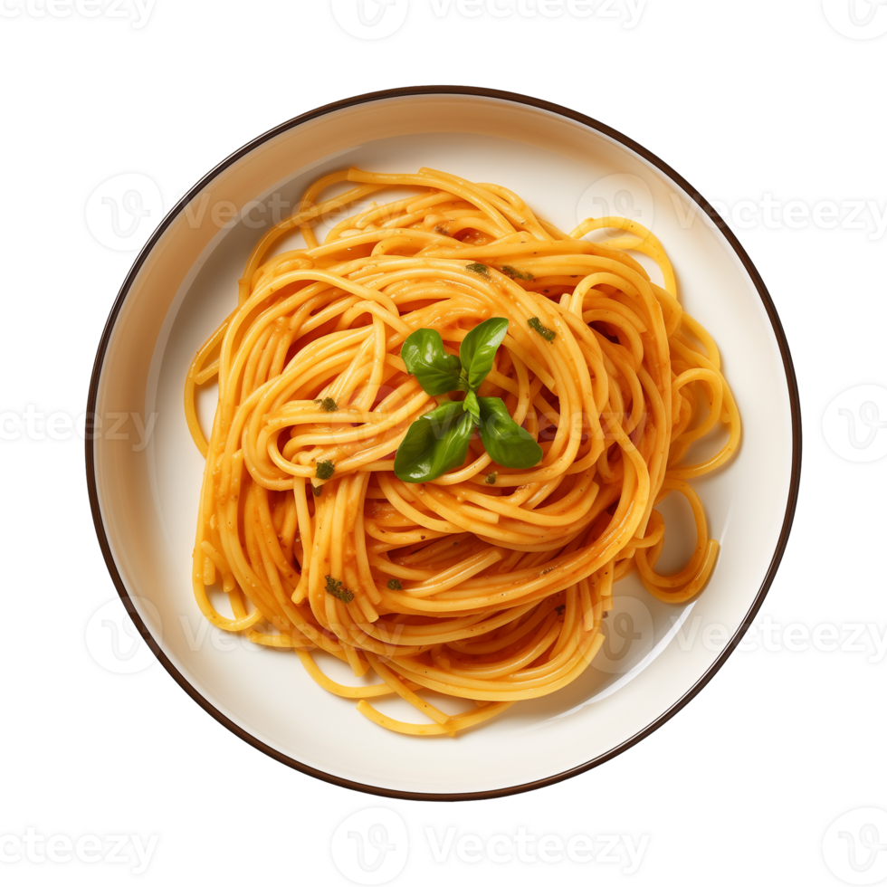 AI generated A plate of spaghetti top view on a transparent background, PNG