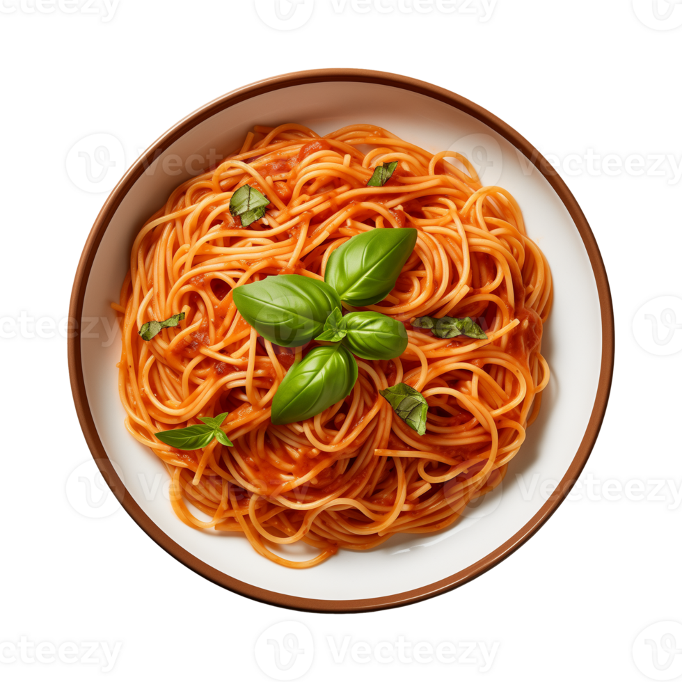 AI generated A plate of spaghetti top view on a transparent background, PNG
