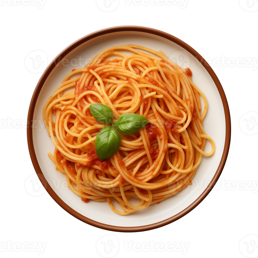 AI generated A plate of spaghetti top view on a transparent background, PNG