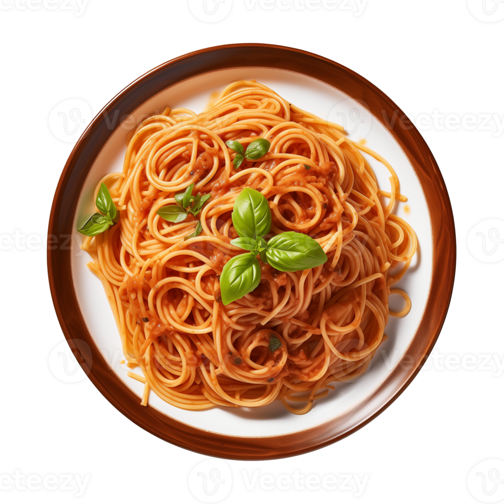 ai gegenereerd een bord van spaghetti top visie Aan een transparant achtergrond, PNG