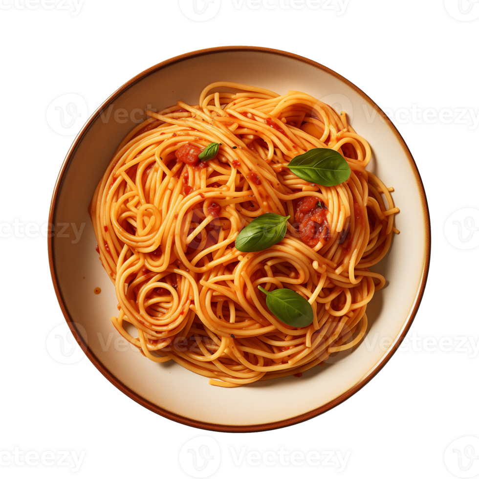 AI generated A plate of spaghetti top view on a transparent background, PNG