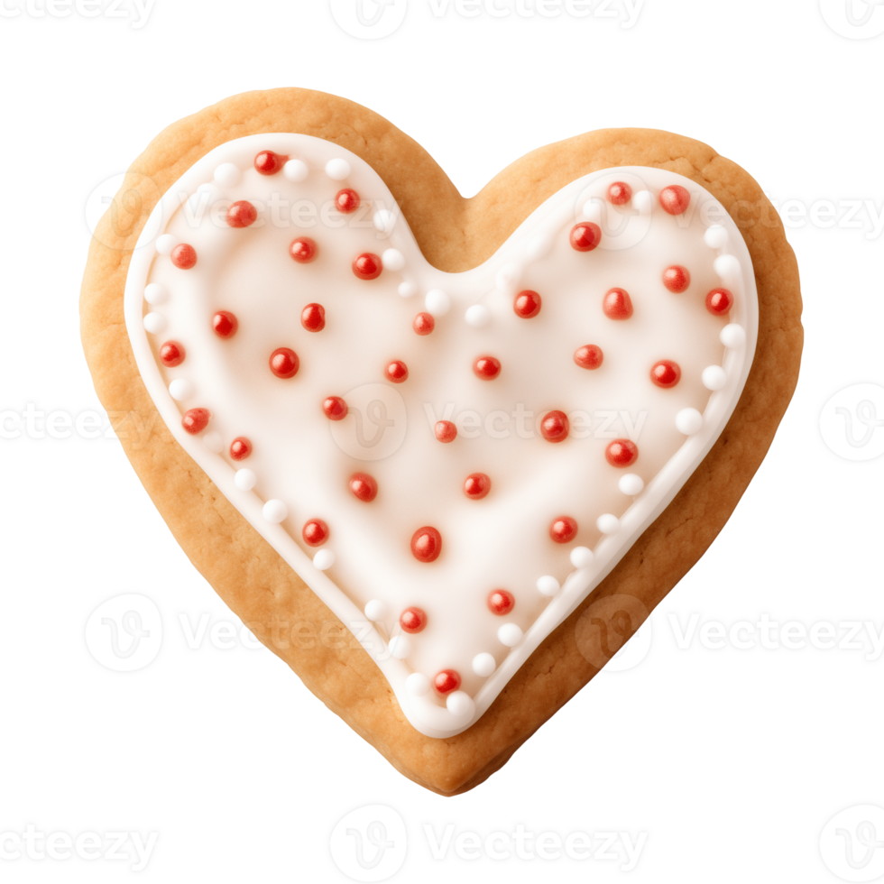 AI generated heart-shaped cookie or biscuit isolated on a transparent background, PNG