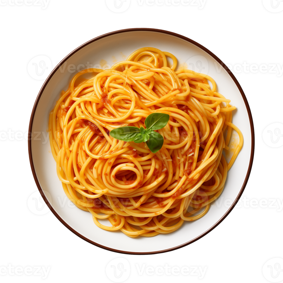 AI generated A plate of spaghetti top view on a transparent background, PNG