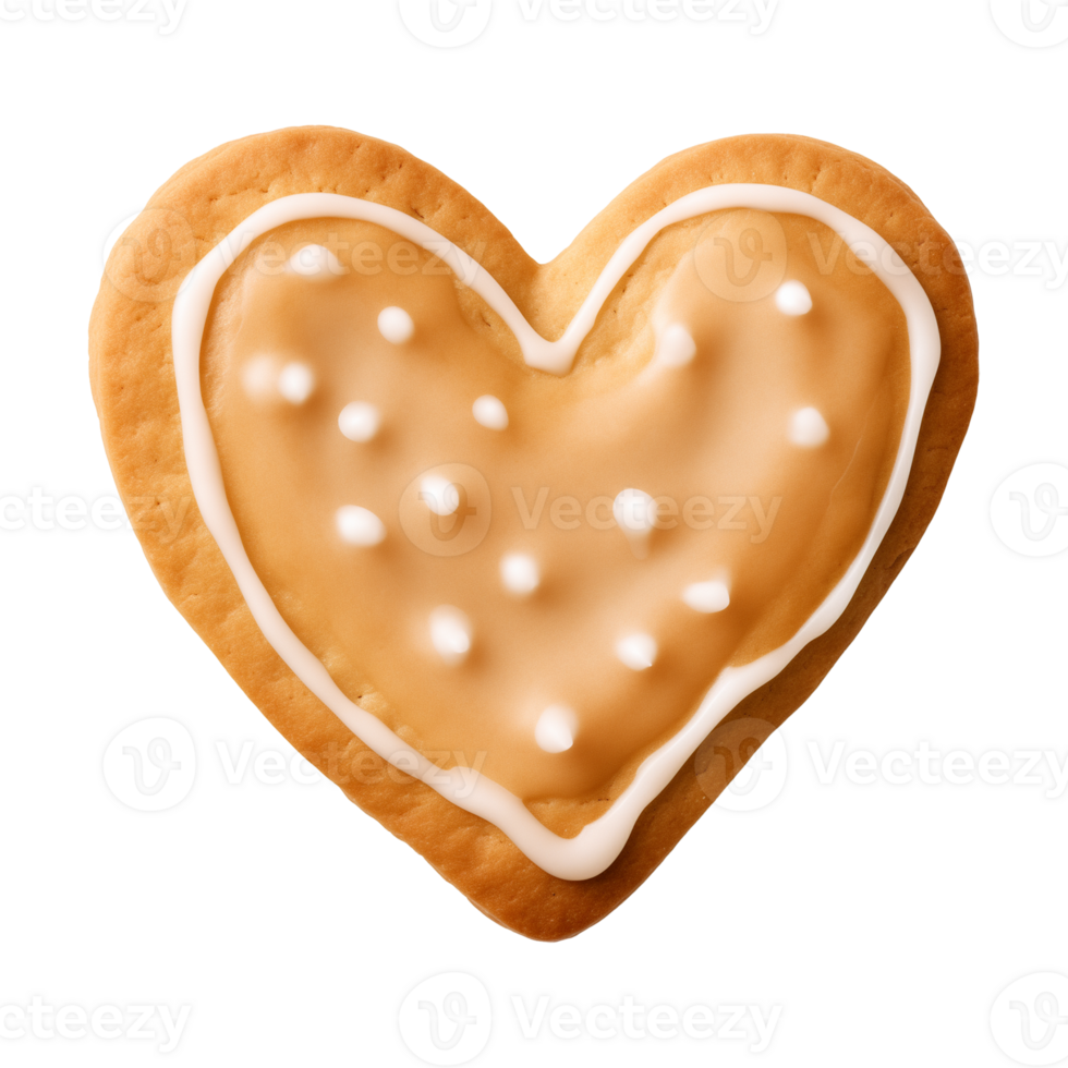 AI generated heart-shaped cookie or biscuit isolated on a transparent background, PNG