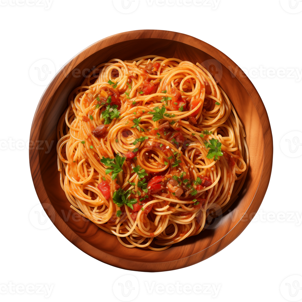 AI generated A plate of spaghetti top view on a transparent background, PNG