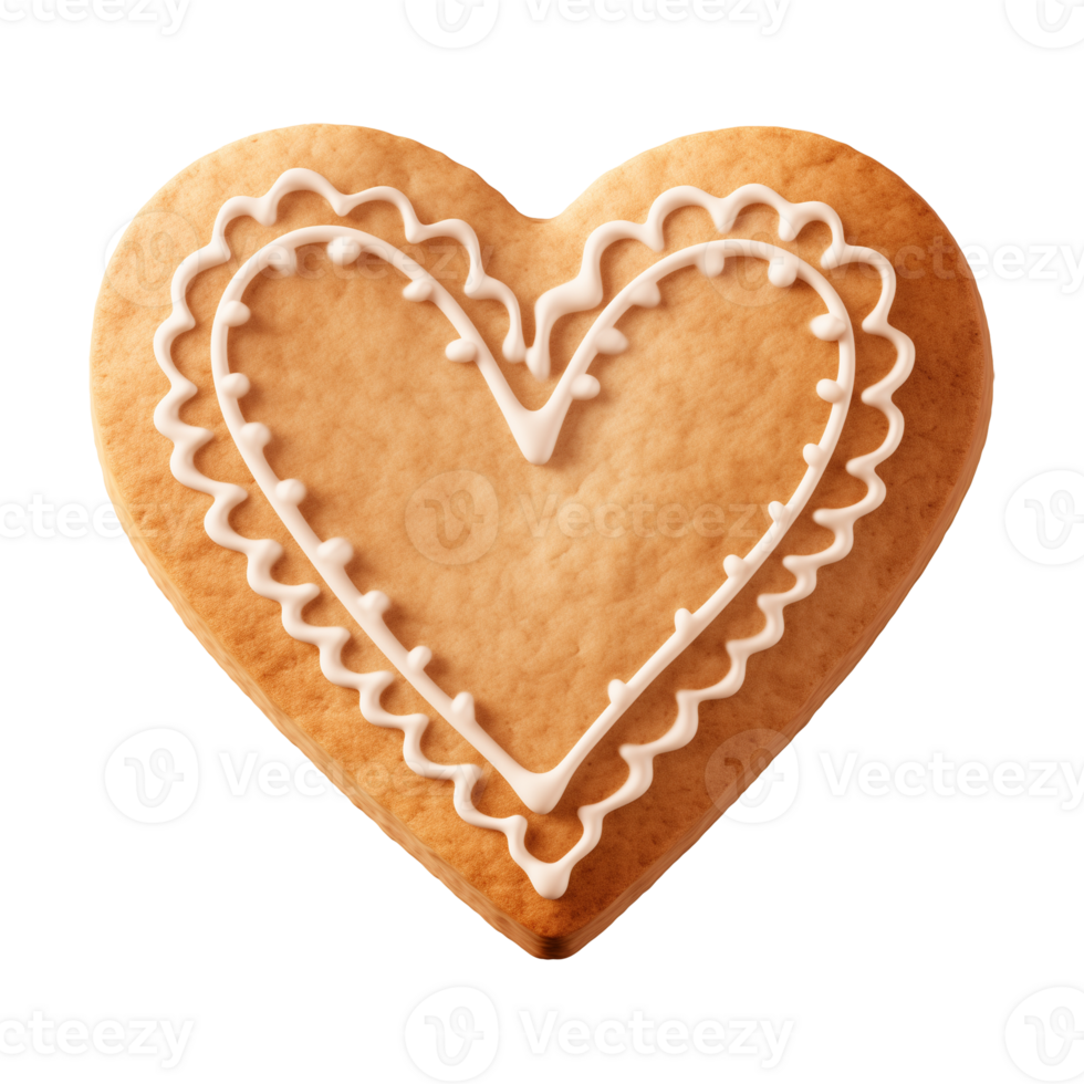 AI generated heart-shaped cookie or biscuit isolated on a transparent background, PNG