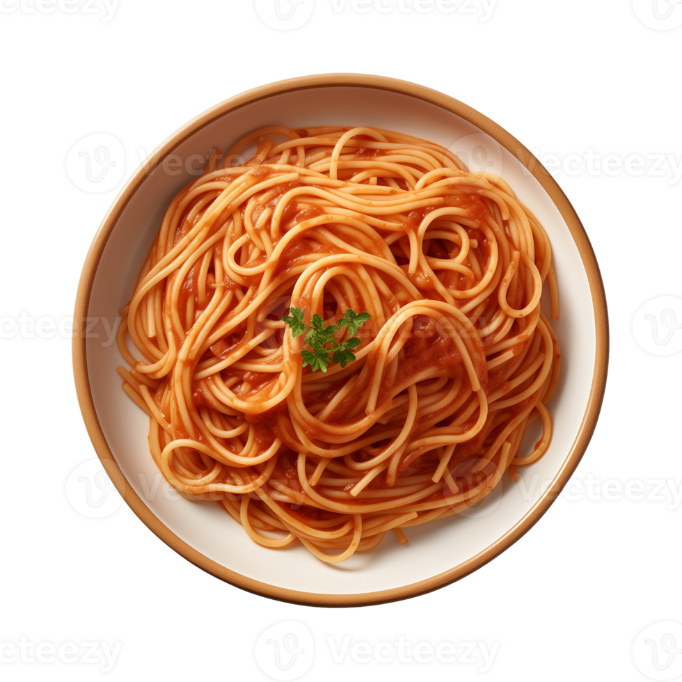 AI generated A plate of spaghetti top view on a transparent background, PNG