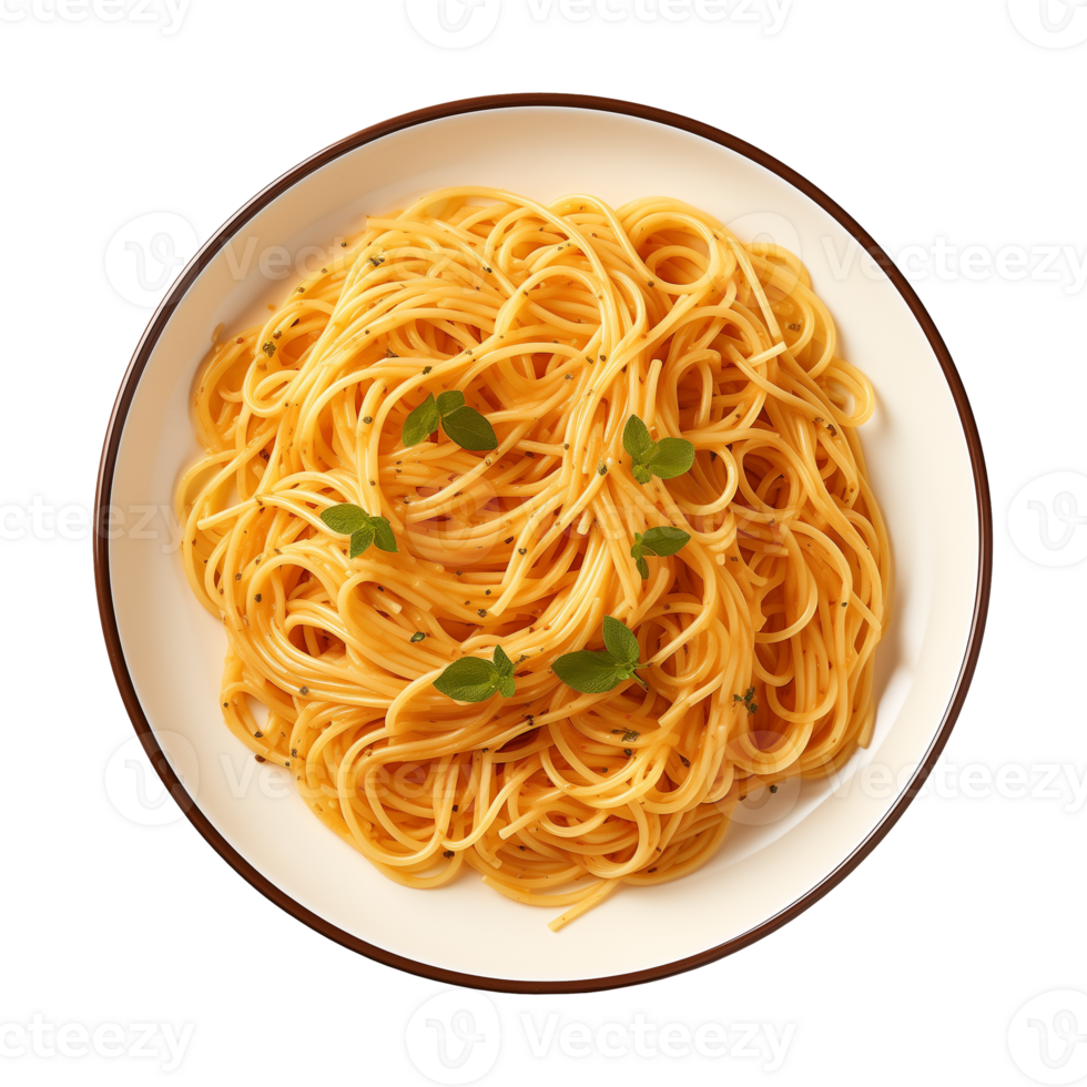 AI generated A plate of spaghetti top view on a transparent background, PNG
