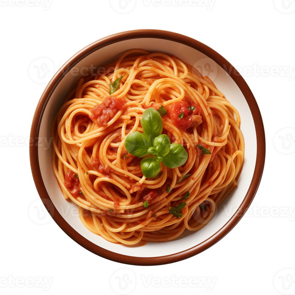 AI generated A plate of spaghetti top view on a transparent background, PNG