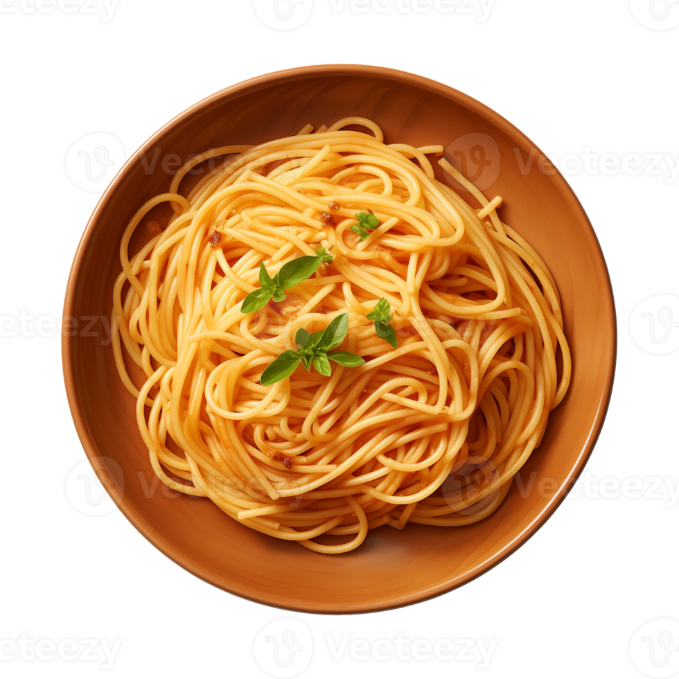 AI generated A plate of spaghetti top view on a transparent background, PNG