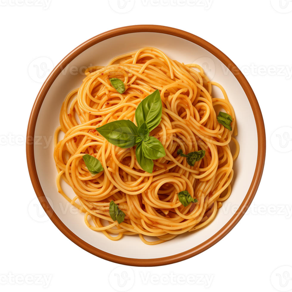 AI generated A plate of spaghetti top view on a transparent background, PNG
