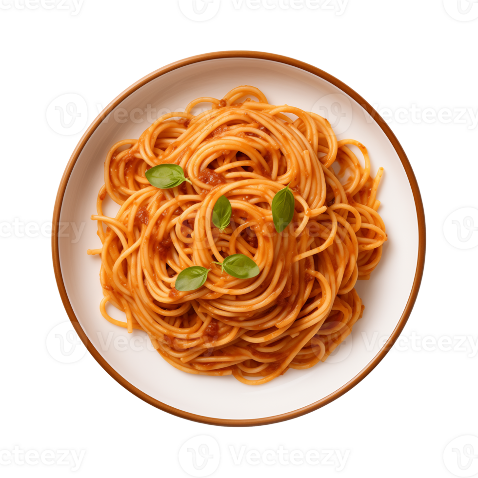 AI generated A plate of spaghetti top view on a transparent background, PNG