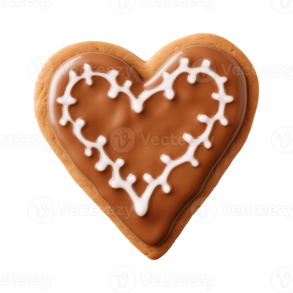 AI generated heart-shaped cookie or biscuit isolated on a transparent background, PNG