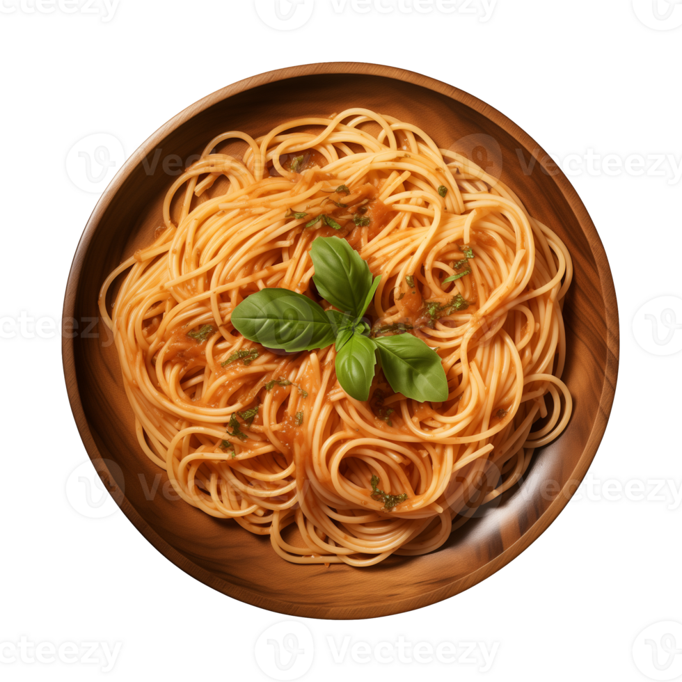 AI generated A plate of spaghetti top view on a transparent background, PNG