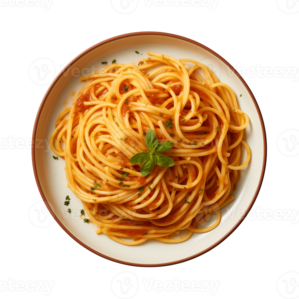 AI generated A plate of spaghetti top view on a transparent background, PNG