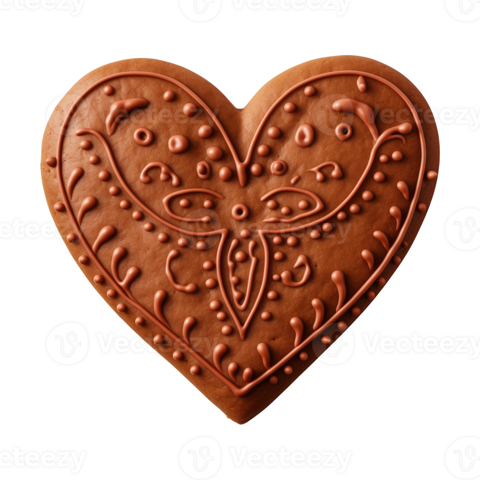 AI generated heart-shaped cookie or biscuit isolated on a transparent background, PNG