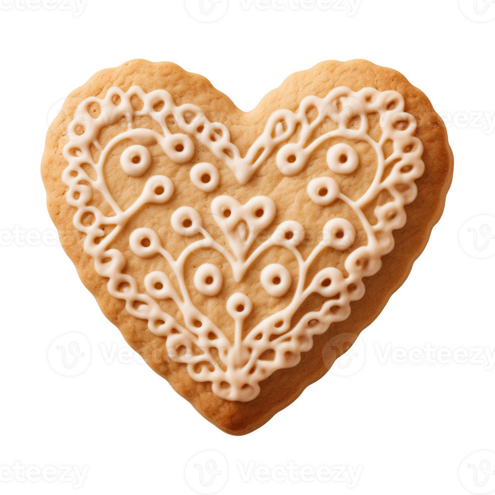 AI generated heart-shaped cookie or biscuit isolated on a transparent background, PNG