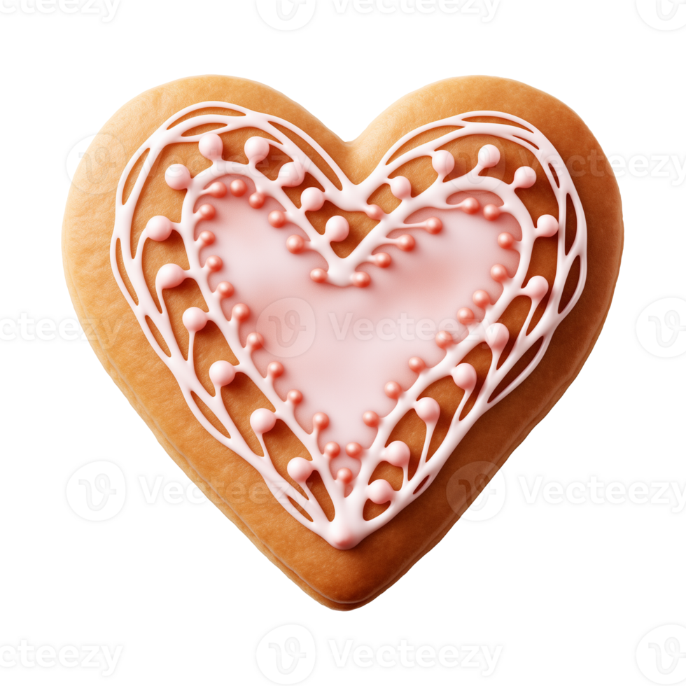 AI generated heart-shaped cookie or biscuit isolated on a transparent background, PNG