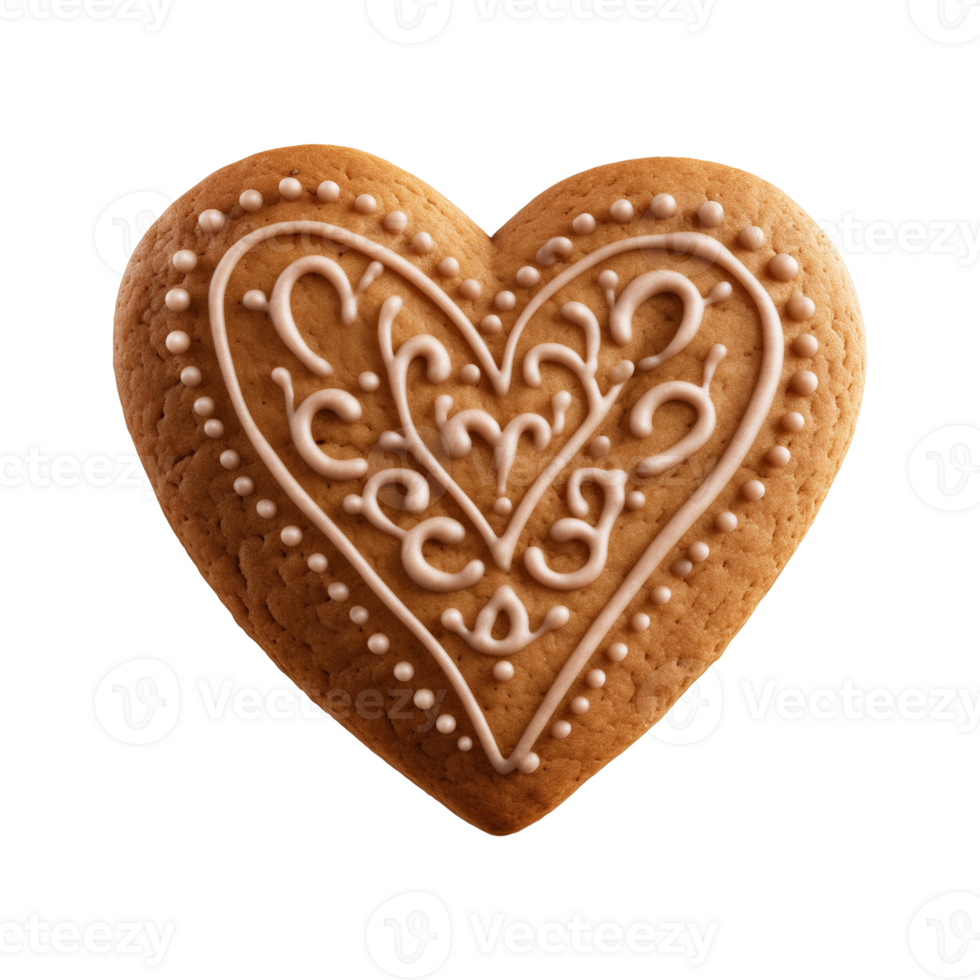 AI generated heart-shaped cookie or biscuit isolated on a transparent background, PNG