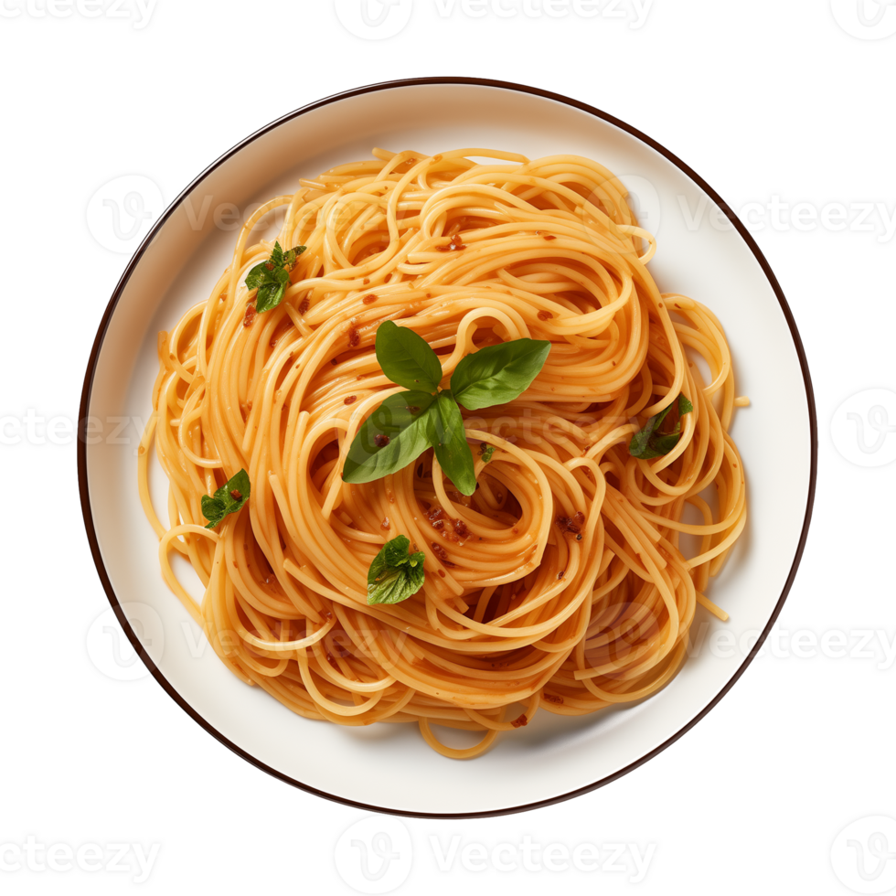 AI generated A plate of spaghetti top view on a transparent background, PNG