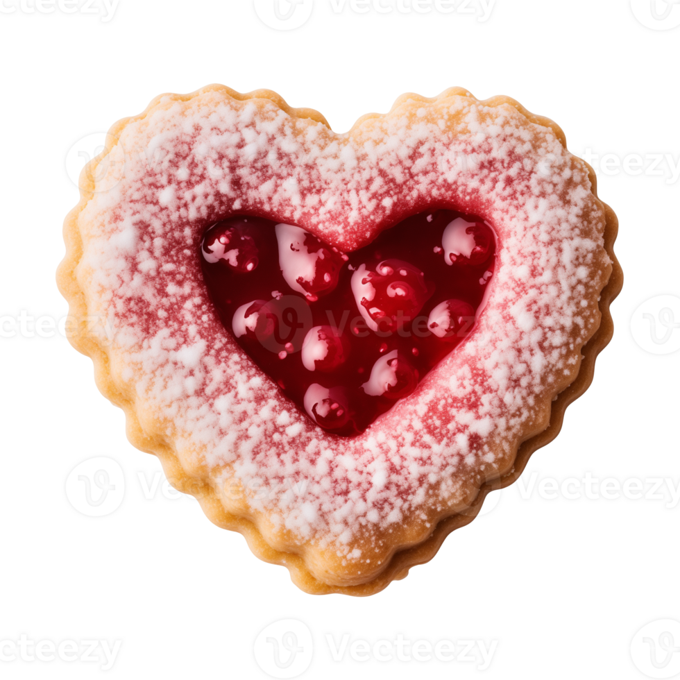 AI generated heart-shaped cookie or biscuit isolated on a transparent background, PNG