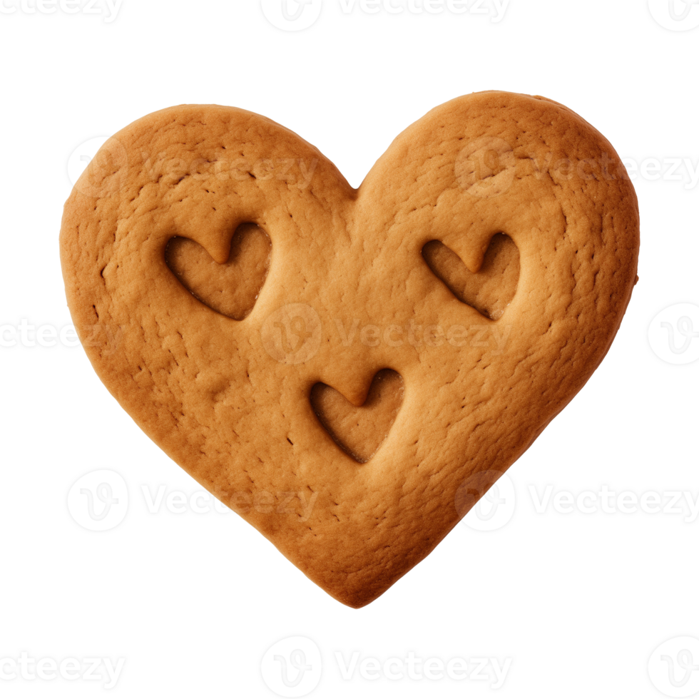 AI generated heart-shaped cookie or biscuit isolated on a transparent background, PNG