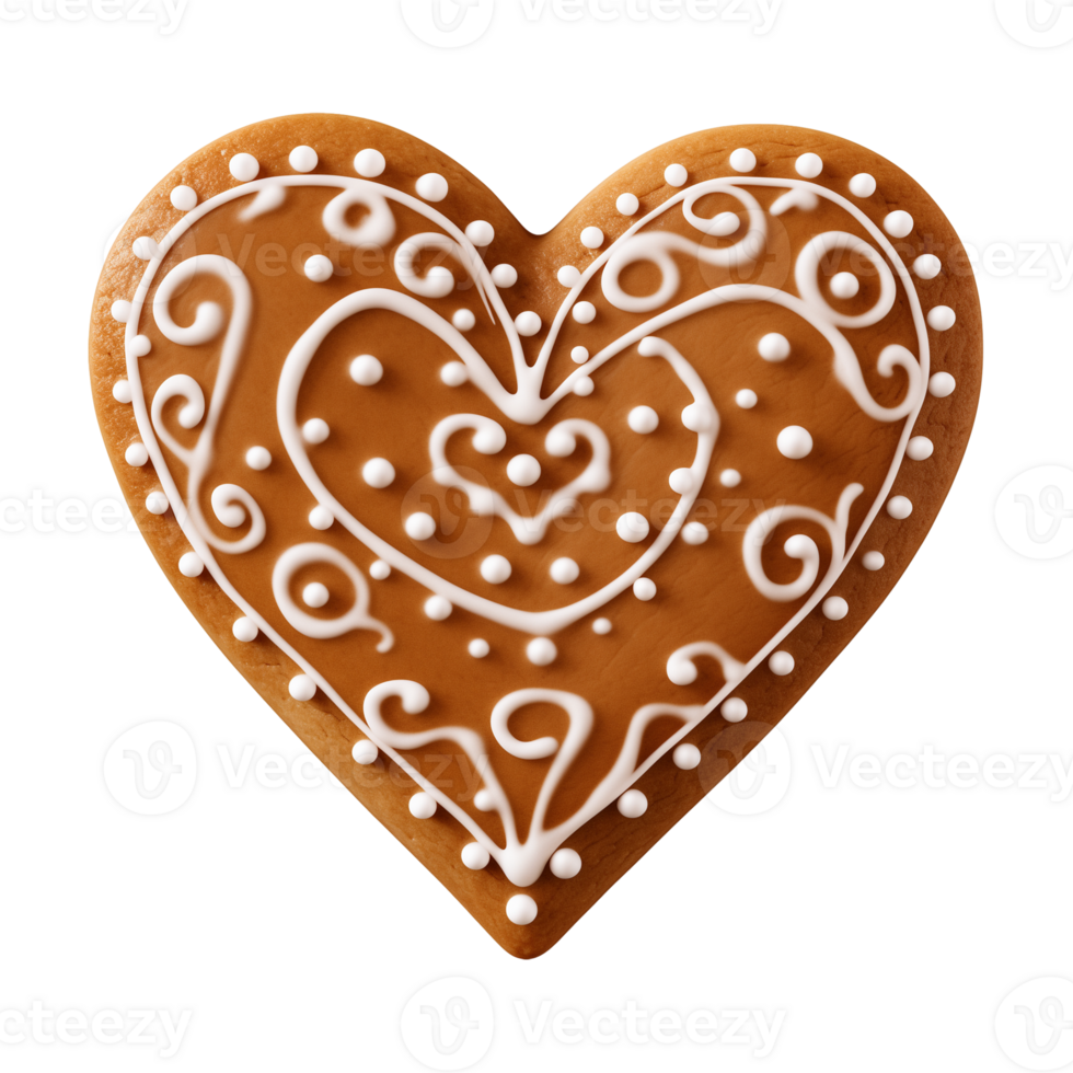 AI generated heart-shaped cookie or biscuit isolated on a transparent background, PNG
