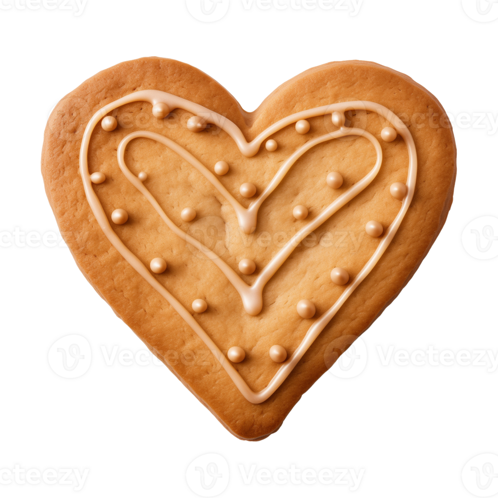 AI generated heart-shaped cookie or biscuit isolated on a transparent background, PNG