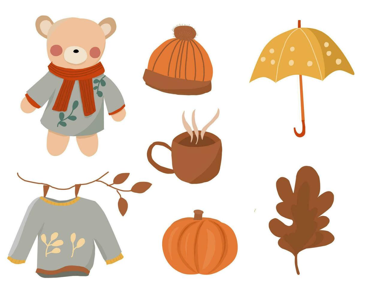 Cute Bear and Pumpkin Element vector