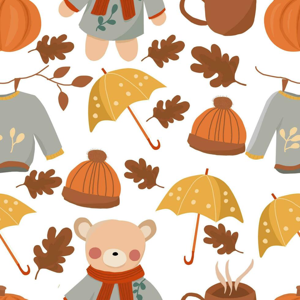 Cute Bear and Pumpkin Seamless Pattern vector