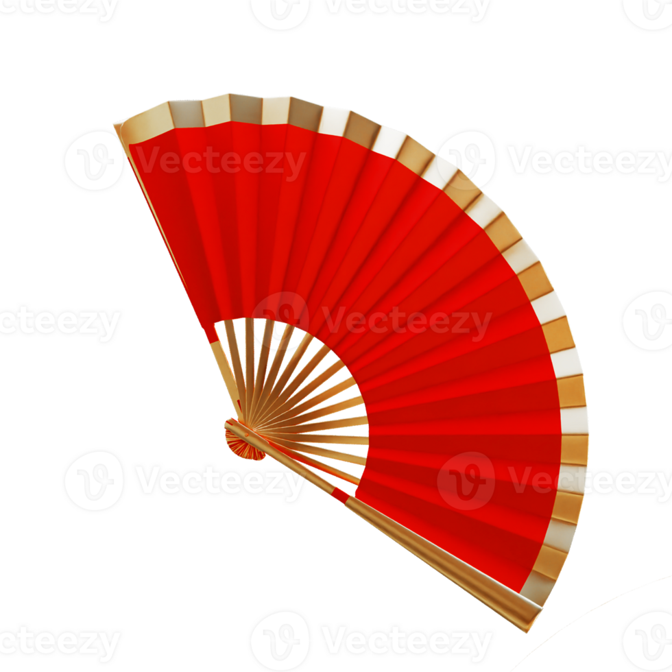 3d illustration of folding fan chinese or japanese traditional on transparent background png