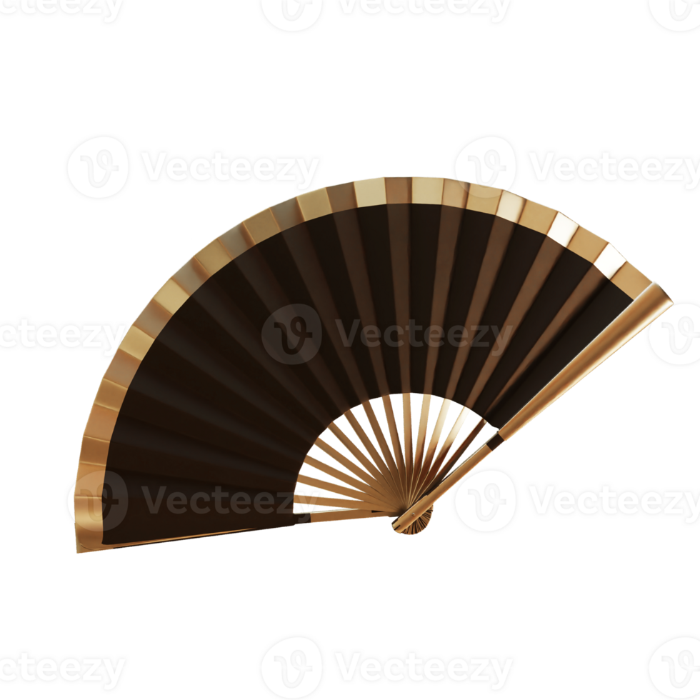 3d illustration of folding fan chinese or japanese traditional on transparent background png
