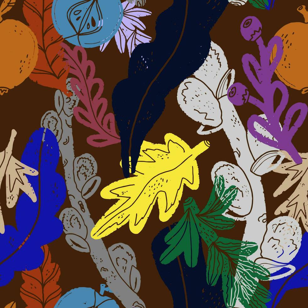 a colorful pattern with leaves and berries vector