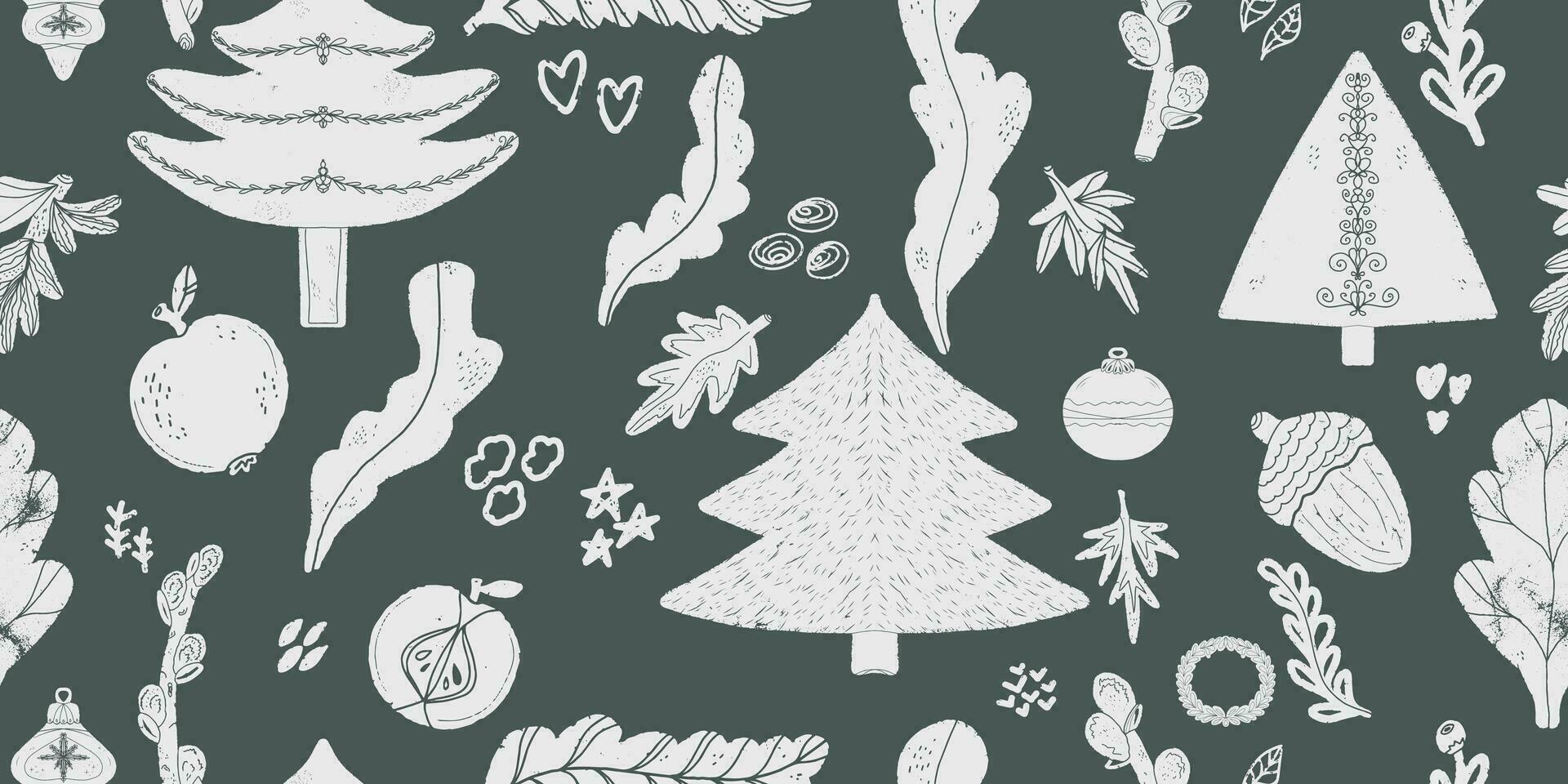 christmas trees and other items are shown in this pattern vector