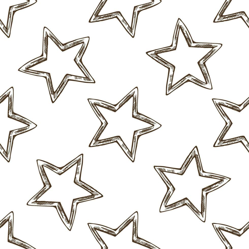 Seamless pattern of hand-drawn decorative Christmas star isolated, decoration for christmas. Vector vintage drawing in sketch style. Cozy Christmas. Object for christmas card, packaging.