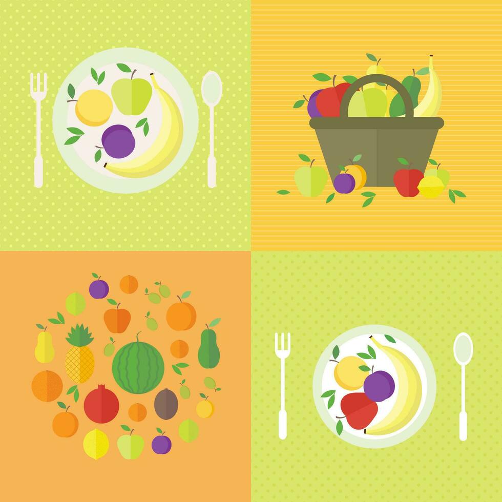 un conjunto de plano ilustraciones con Fresco frutas en el cocina vector