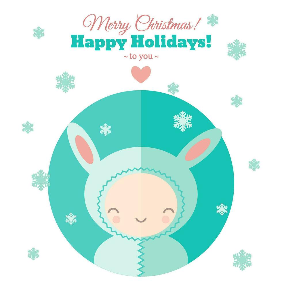 Winter illustration with cute baby in a hare costume and snow vector