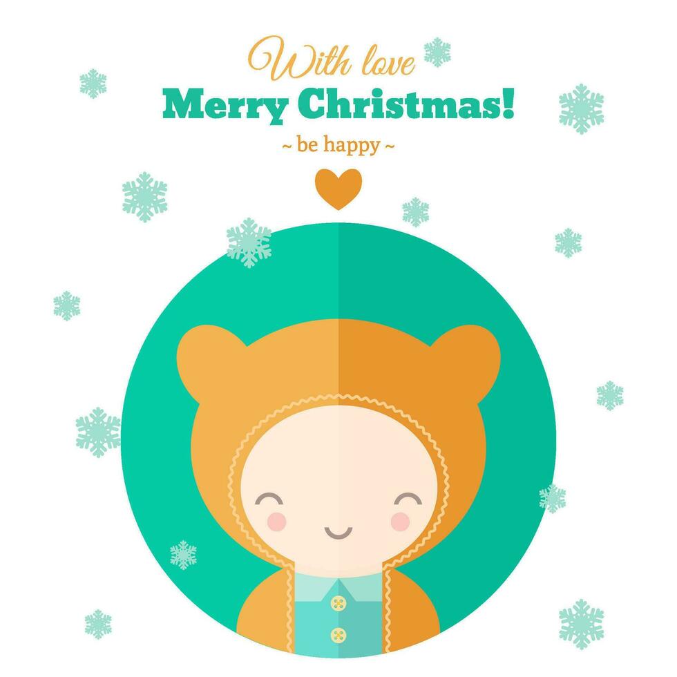 Card with child and snow, winter illustration vector