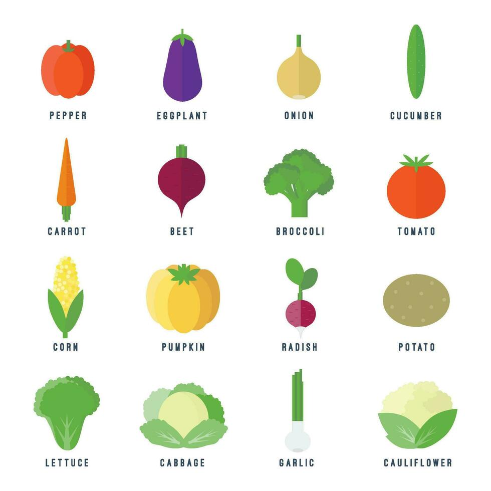 Vegetables flat icons isolated set vector