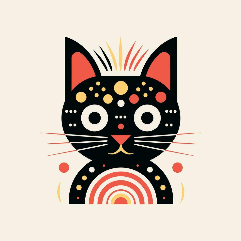 A black cat vector illustration with red dot patterns