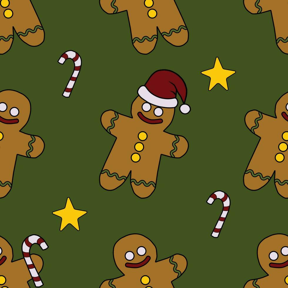 Vector seamless pattern with retro cartoon style Christmas and New Year elements. Background, wallpaper, textile or paper print.