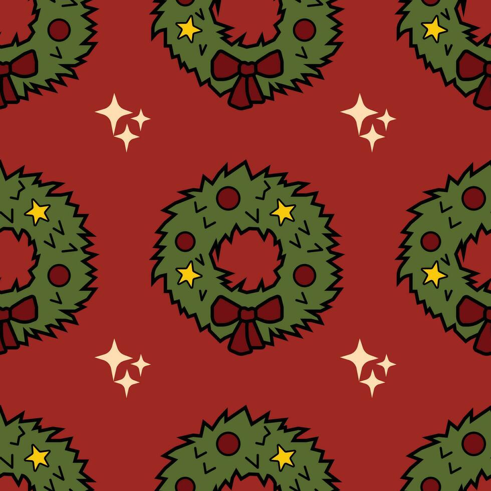 Vector seamless pattern with retro cartoon style Christmas and New Year elements. Background, wallpaper, textile or paper print.