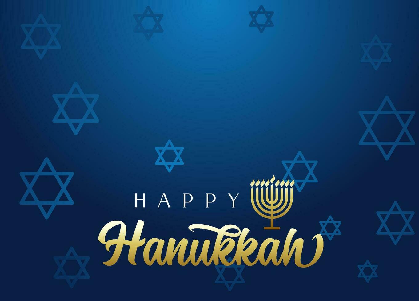 Happy Hanukkah postcard background with menorah and David stars. Vector illustration