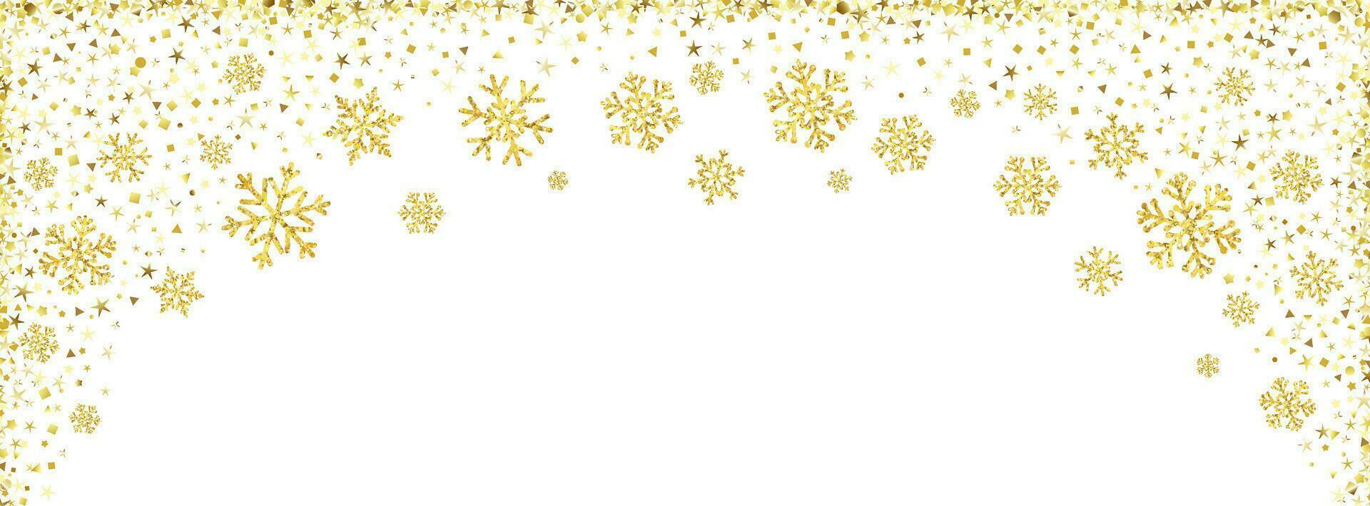 Golden frame with snowflakes. Empty background. Greeting card template vector