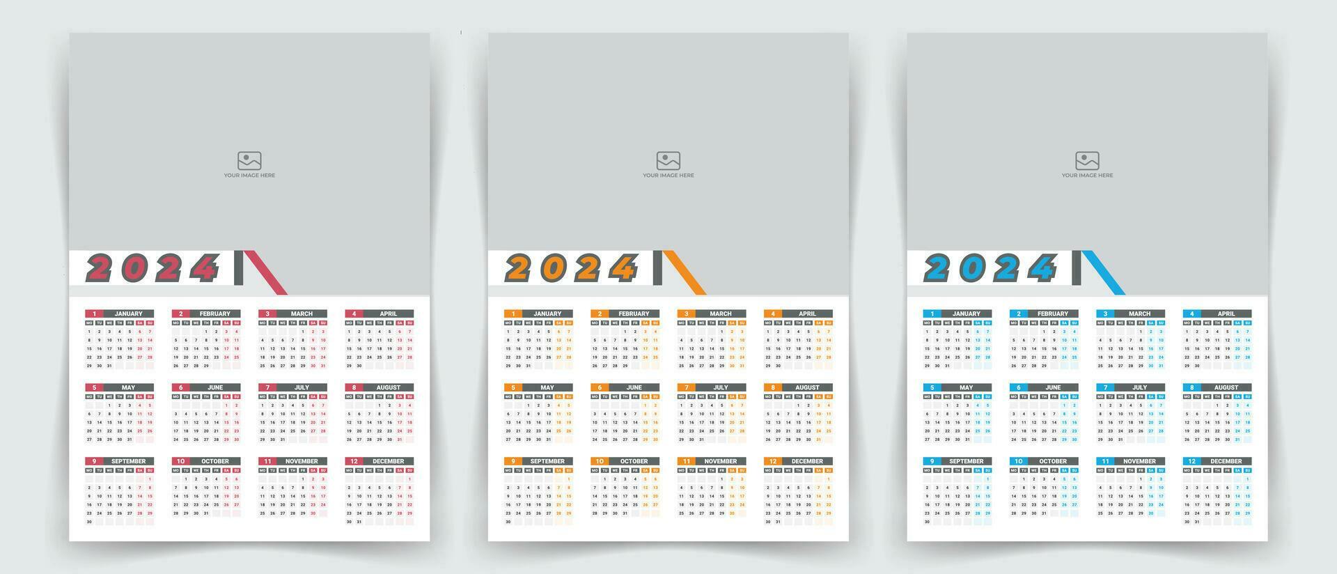 2024 Onepage wall calendar design template with color variation