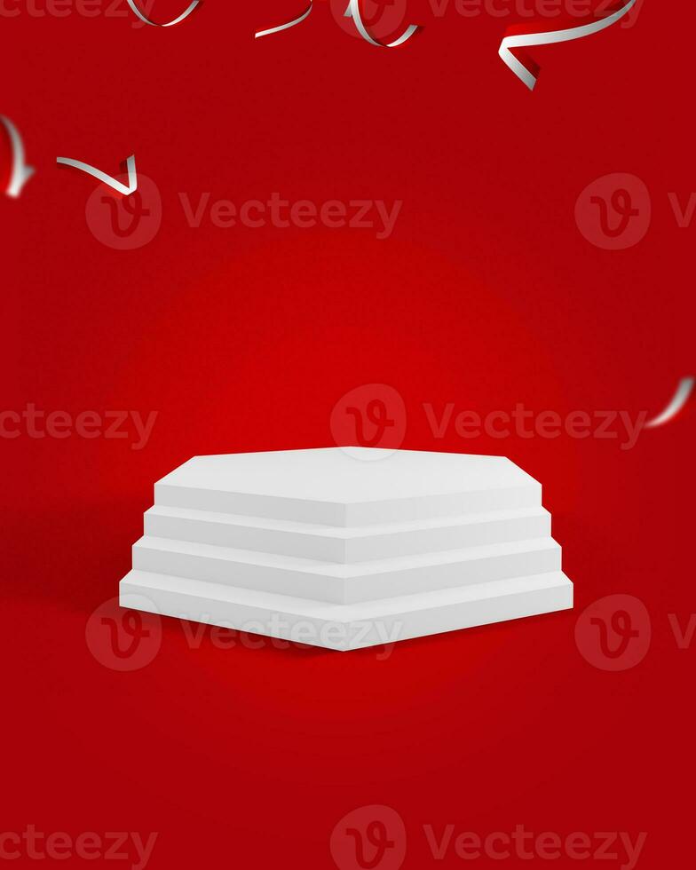 17 august indonesia independence with display podium stage on red background. 3d render illustration photo